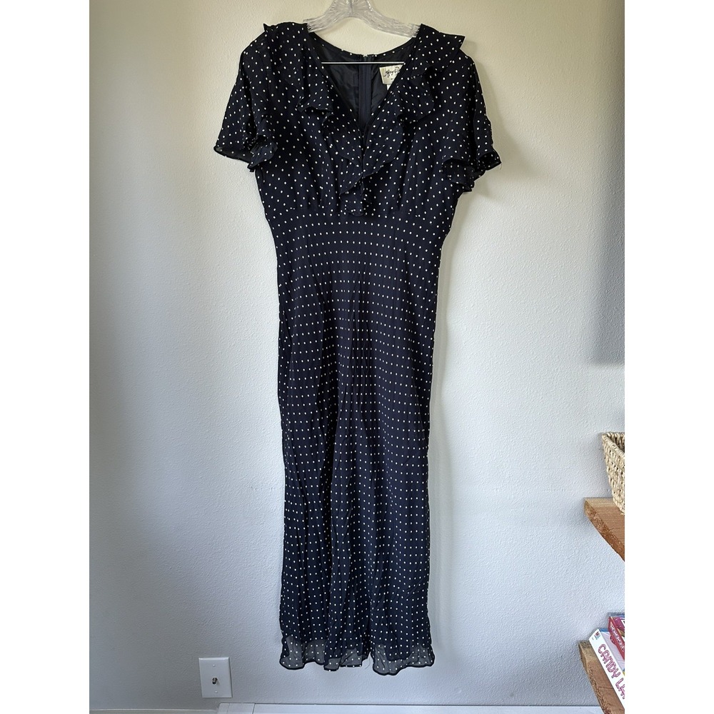 womens vintage dress‎ Jeffrey & Dara, size 14 Polka Dot Flutter Sleeve Navy